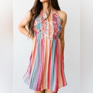 Savanna Jane Colorful‎ Striped Embroidered Dress